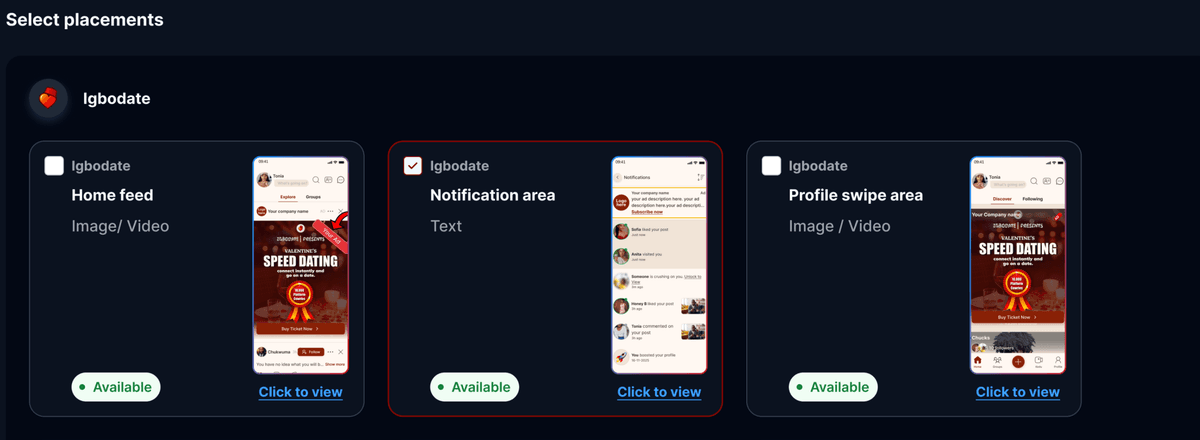 Fast campaign launch placements